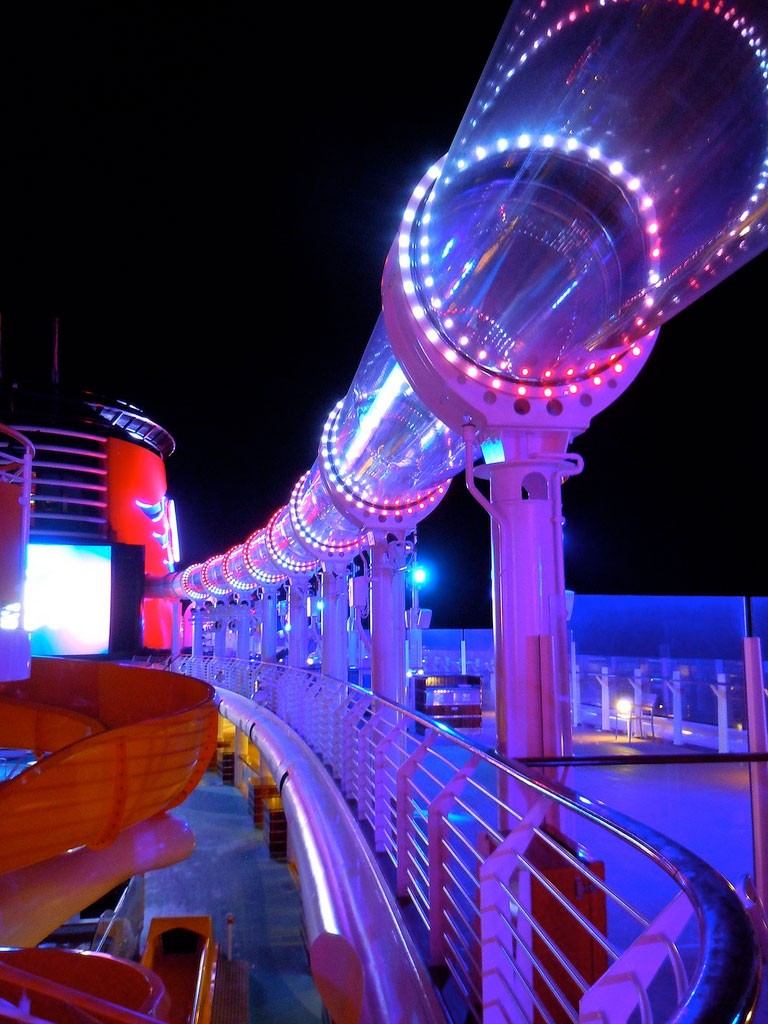 water slide at night in a water park